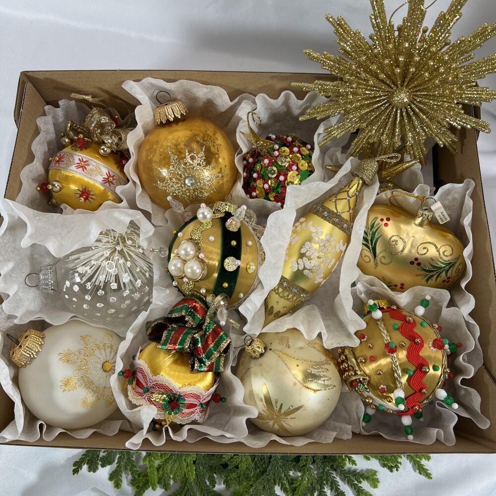 Vintage Kitschy 13 Push Pin Sequin Glass Ball Christmas Ornaments Mid Century